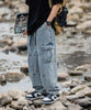 [HOOK] Washed denim cargo pants with vintage style big pockets
