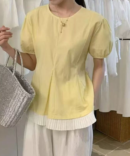 裾プリーツデザイン フレアTシャツ