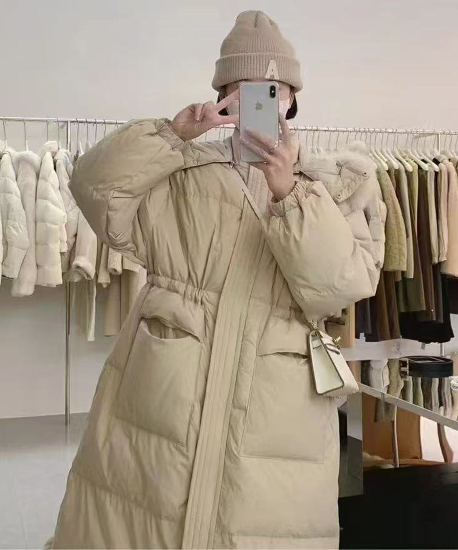 Fluffy Fox Fur Hood Long Down Coat
