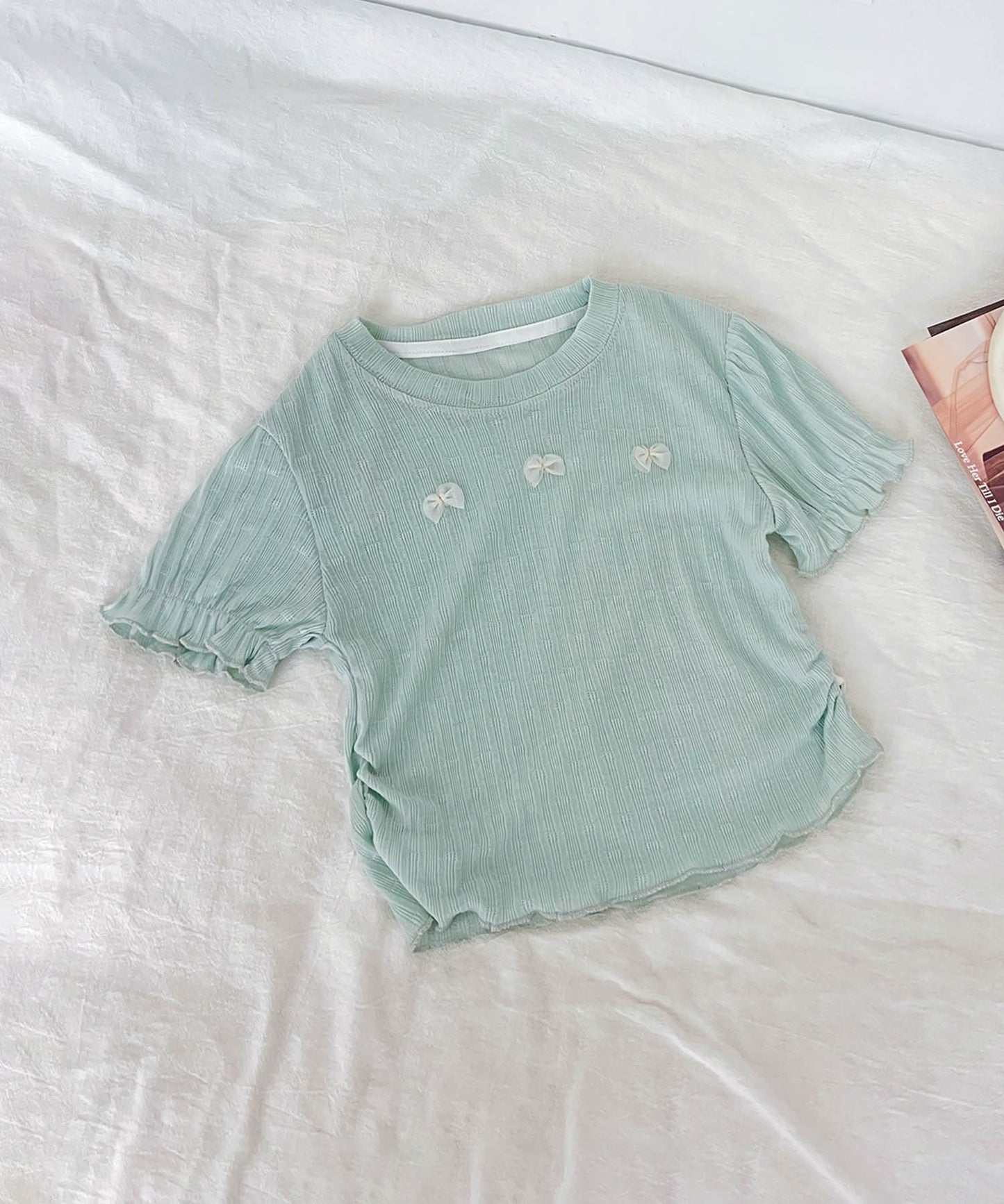 [aimoha-KIDS-] Ribbon Accent Ruffle T-shirt