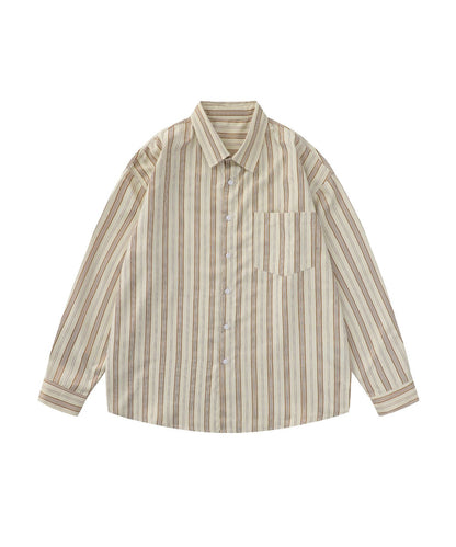 [HOOK] Vintage-style striped all-over pattern big shirt