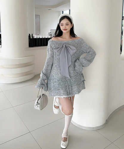 【Jasmine】ワンショルフロントリボンニットワンピース