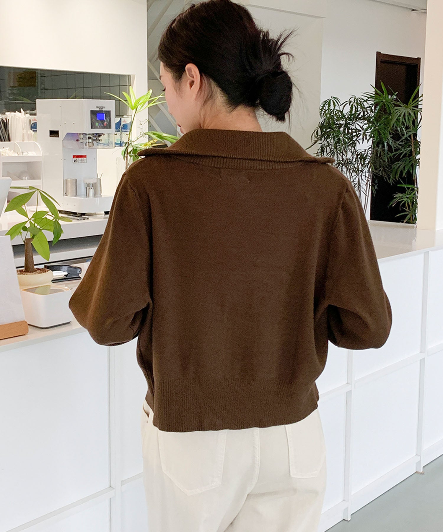 aimoha/ダブルジップ 無地ニットパーカー