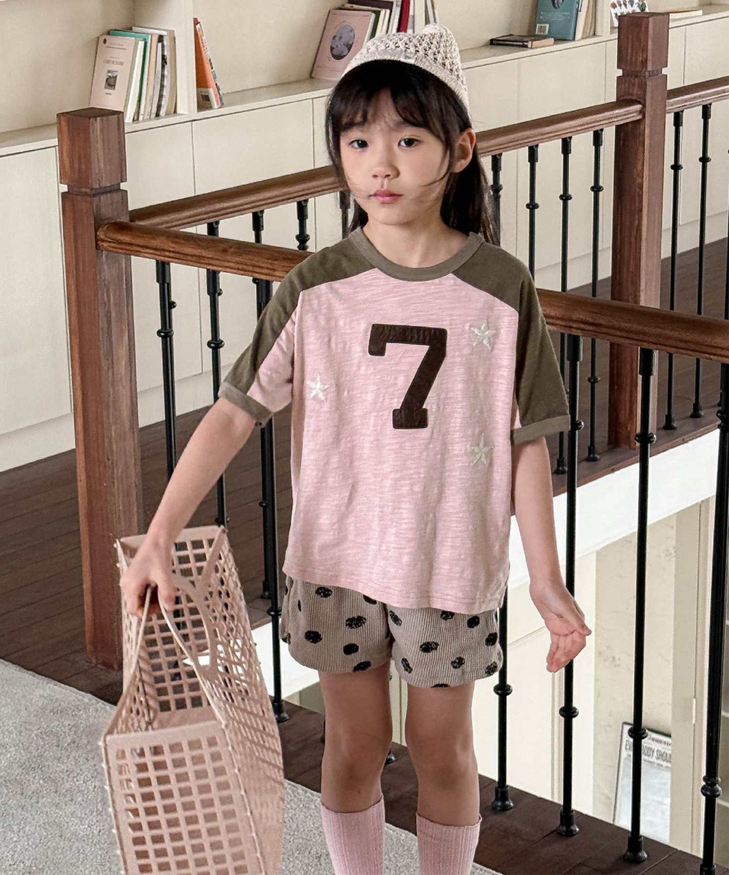 【aimoha-KIDS-】ナンバープリントラグランTシャツ