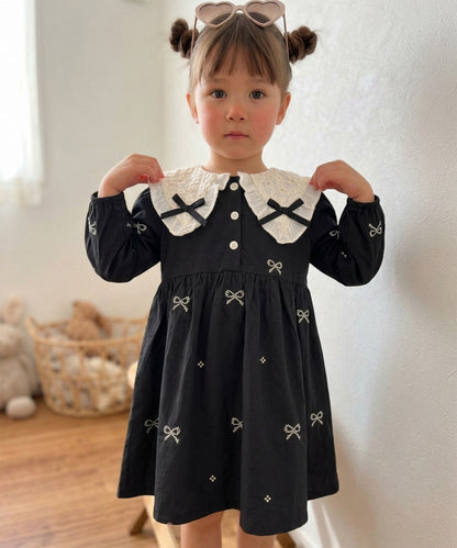 【aimoha KIDS】【90-130cm】レース襟リボン刺繍ワンピース
