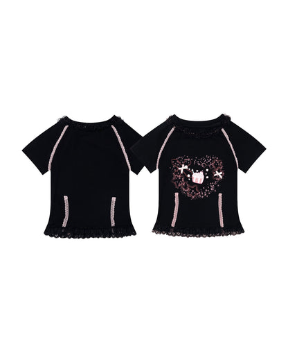 HOOK for girls　リボン×プリント レースTシャツ