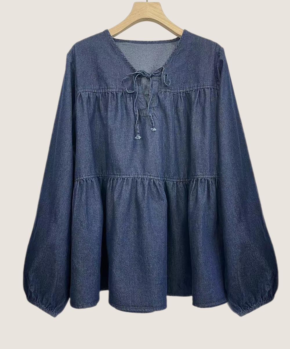デニムティアードリボンブラウス