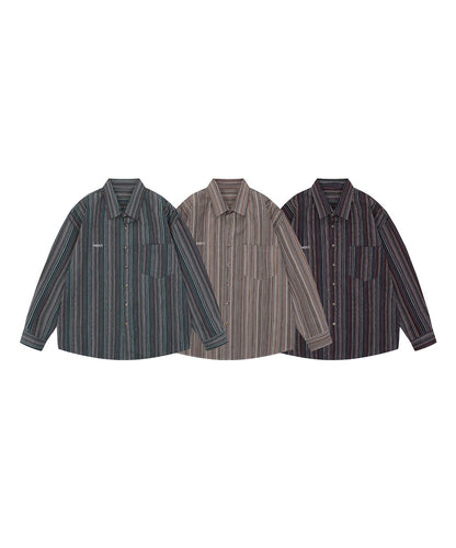 [HOOK] Vintage-style striped all-over pattern big shirt