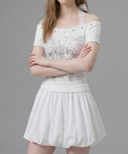 HOOK for girls レースレイヤード風 × グラフィック コンパクトT