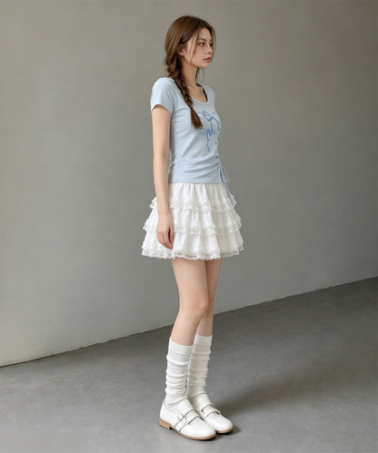HOOK for girls リボングラフィック × サイドギャザー コンパクトストリートT