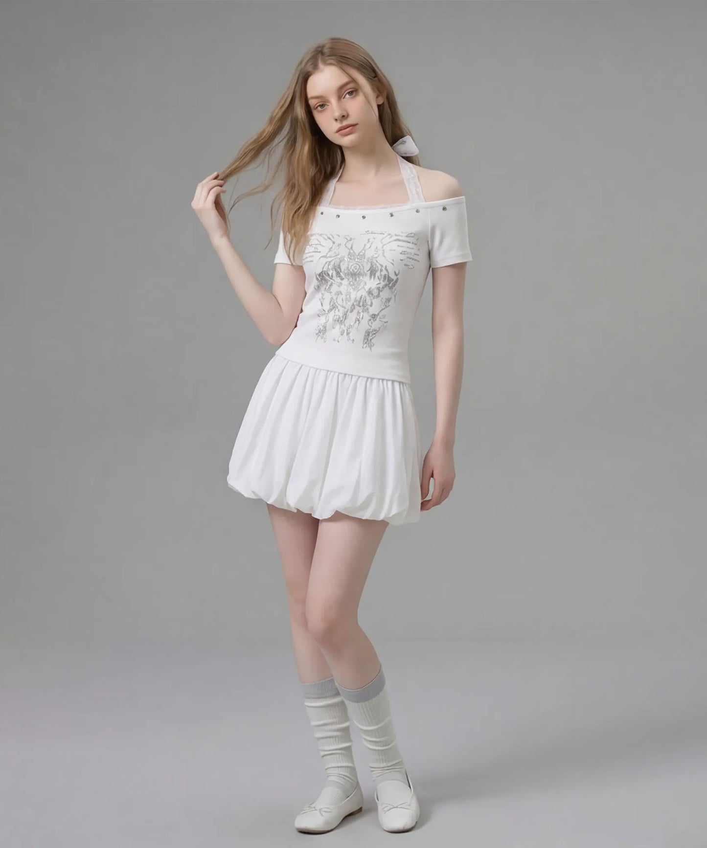HOOK for girls レースレイヤード風 × グラフィック コンパクトT
