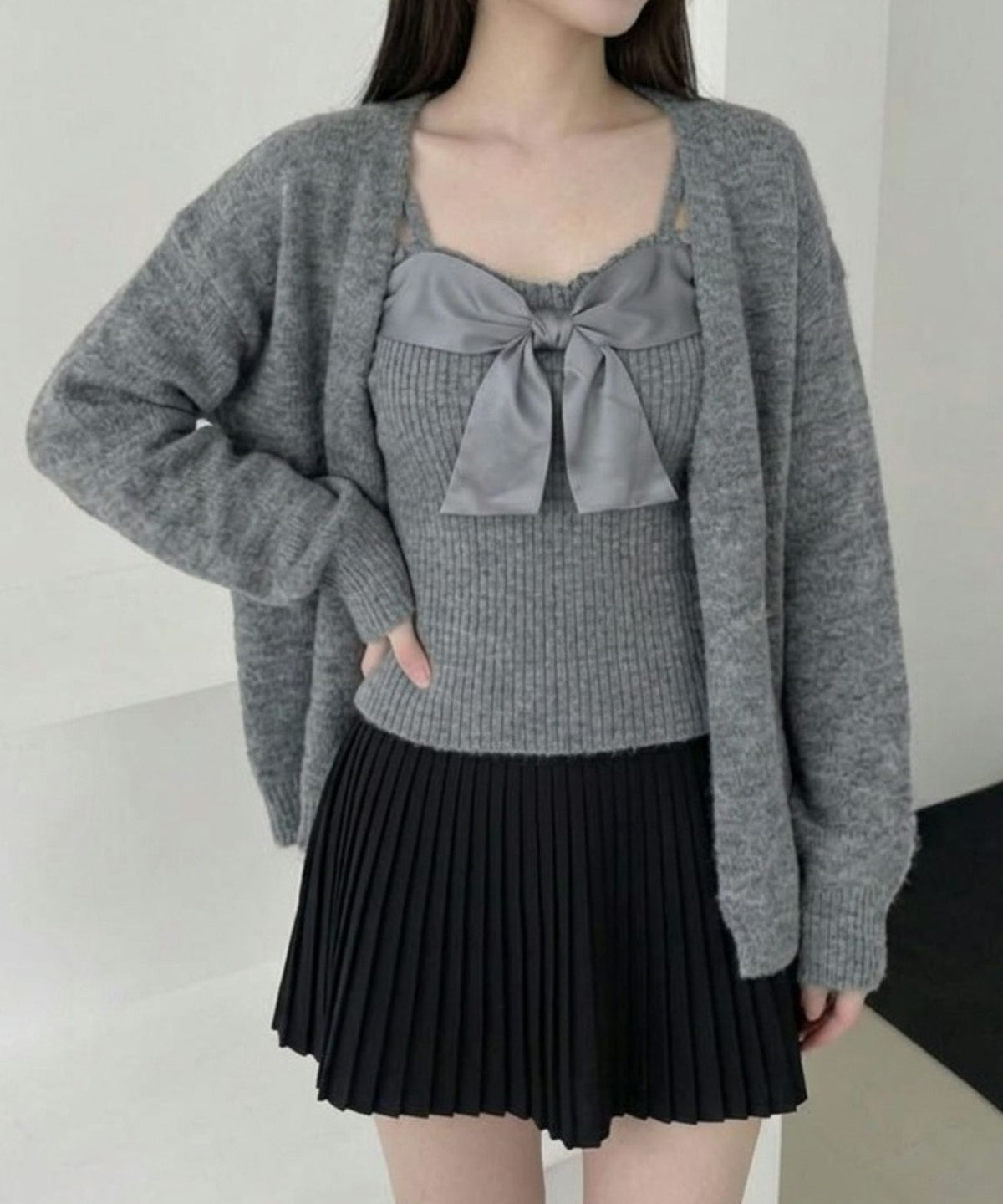 Jasmine Grandiflorum/リボンニットキャミロングカーデセット
