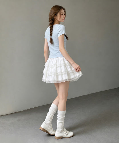 HOOK for girls リボングラフィック × サイドギャザー コンパクトストリートT