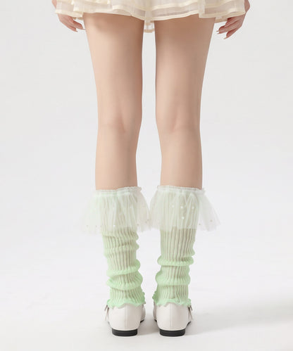HOOK for girls くしゅくしゅ シアーニット レッグウォーマー コットン 春夏 バレエコア