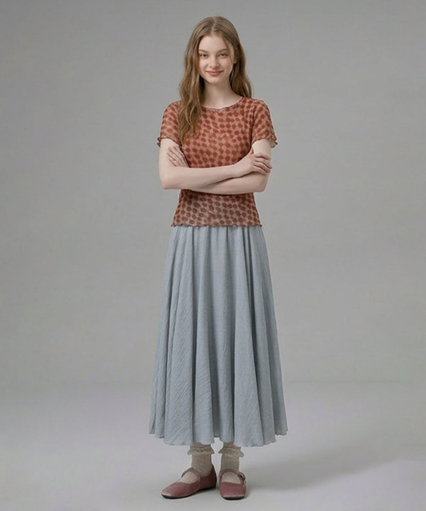 HOOK for girls バブルシフォン総柄クロップドトップス