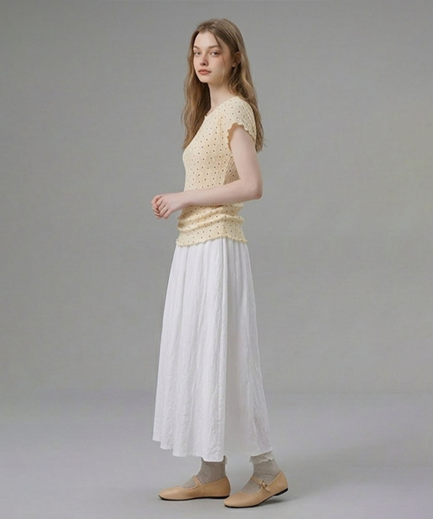 HOOK for girls バブルシフォン総柄クロップドトップス