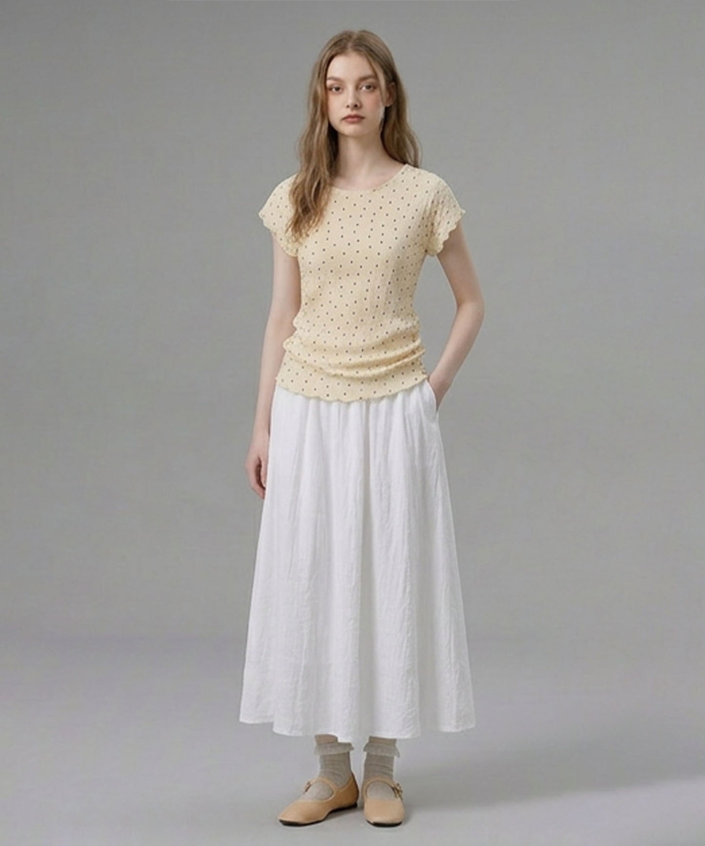 HOOK for girls バブルシフォン総柄クロップドトップス