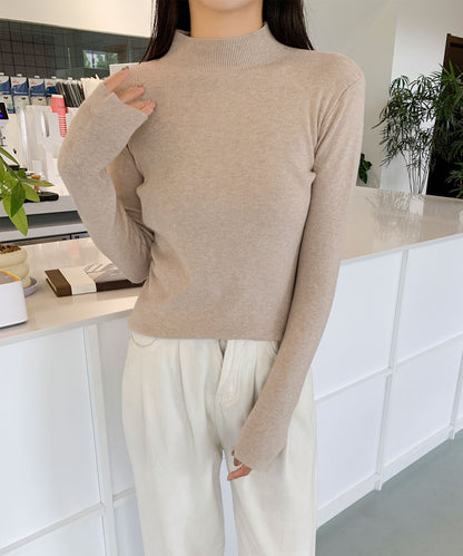 aimoha/無地モックネックニットソートップス