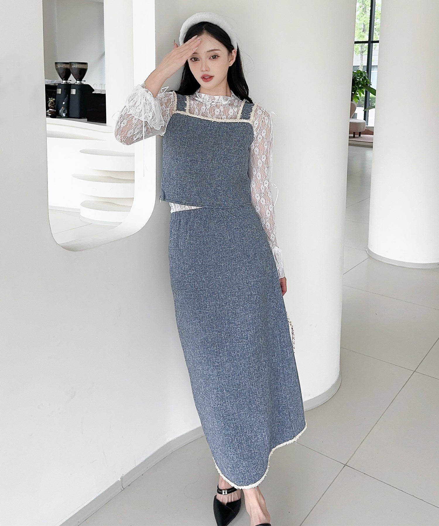 【Jasmine】ツイード調キャミソール＋ロングスカート