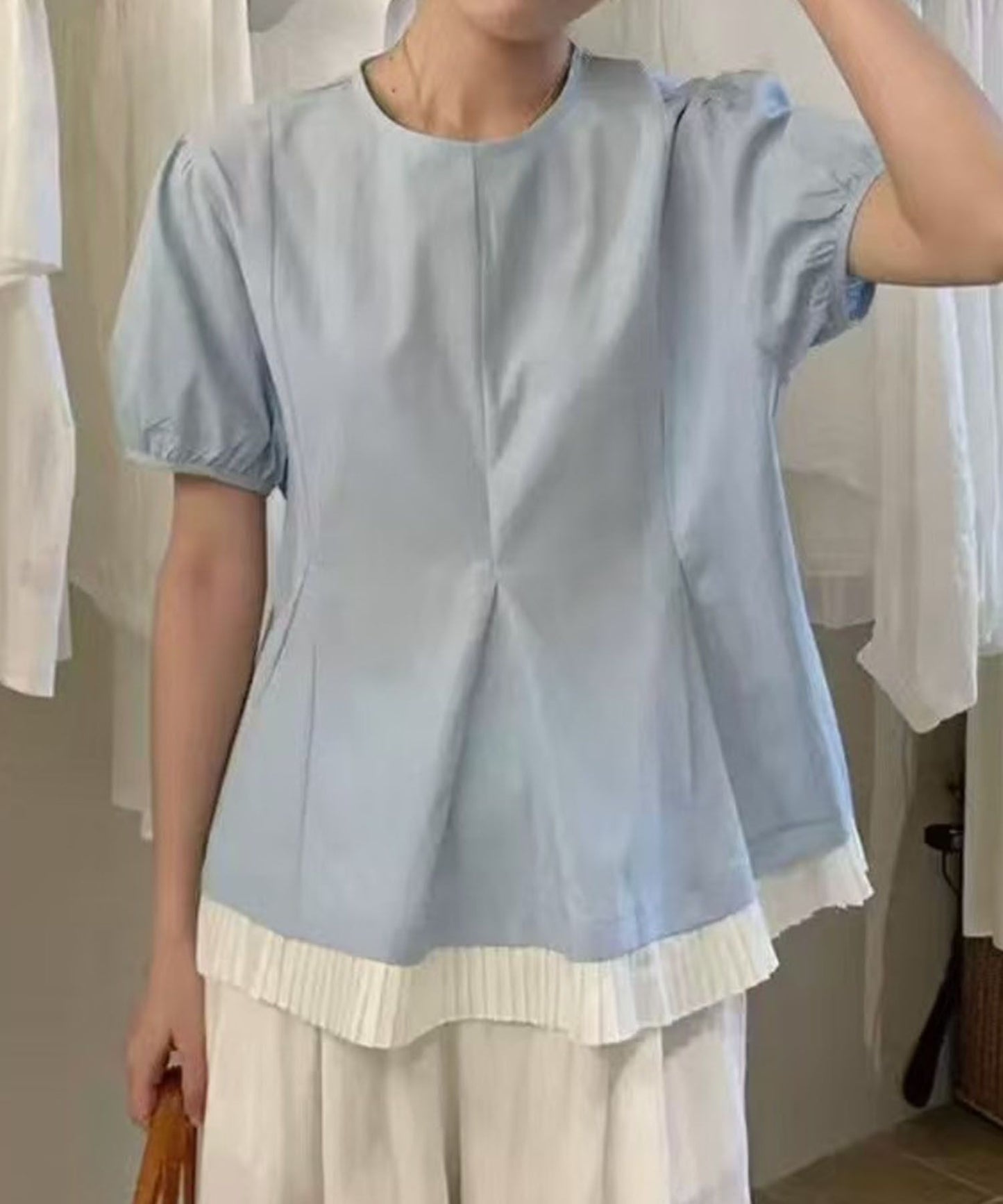 裾プリーツデザイン フレアTシャツ