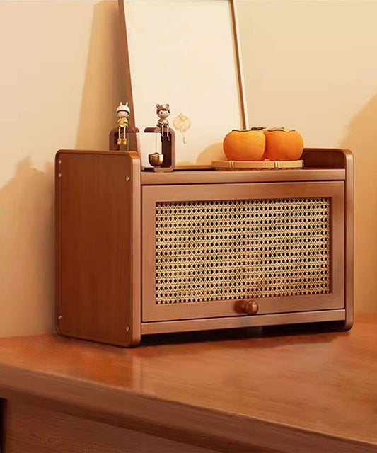 ラタン調フラップ扉付き収納ラック