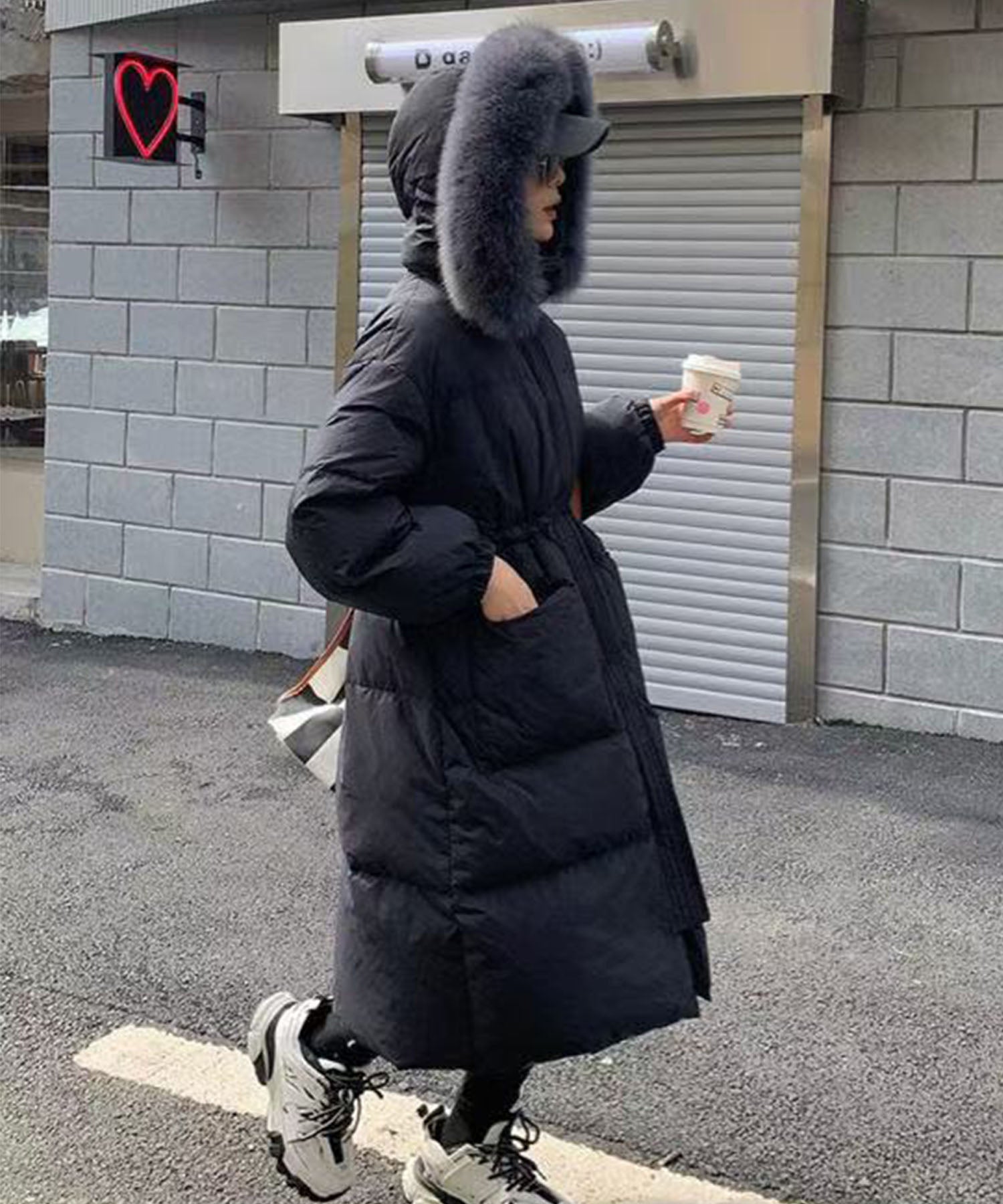 Fluffy Fox Fur Hood Long Down Coat