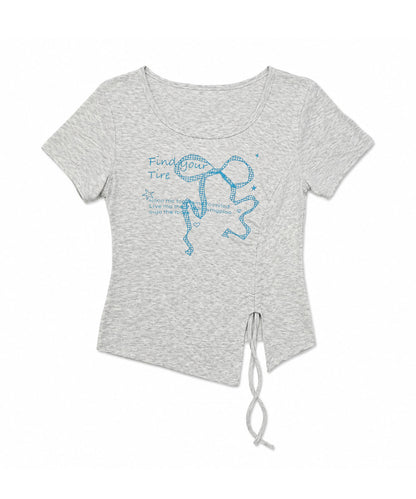 HOOK for girls リボングラフィック × サイドギャザー コンパクトストリートT