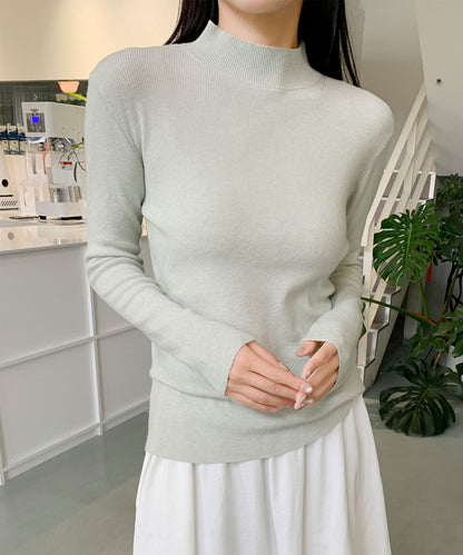 aimoha/無地モックネックニットソートップス