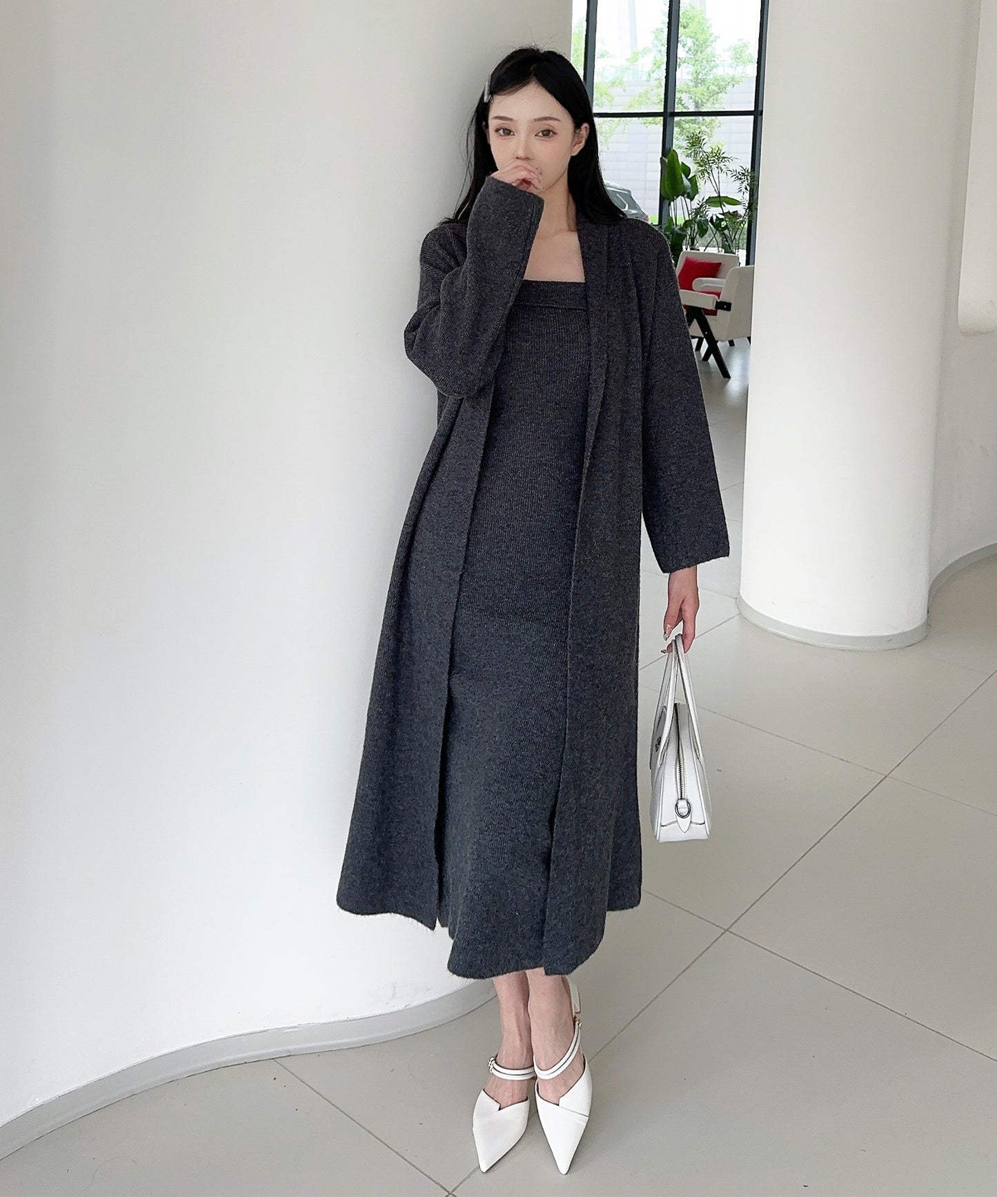 【Jasmine】ニットチューブワンピース＋ロングカーディガン