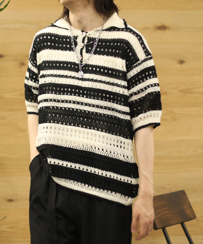 [aimoha Men's] Border pattern knit short sleeve