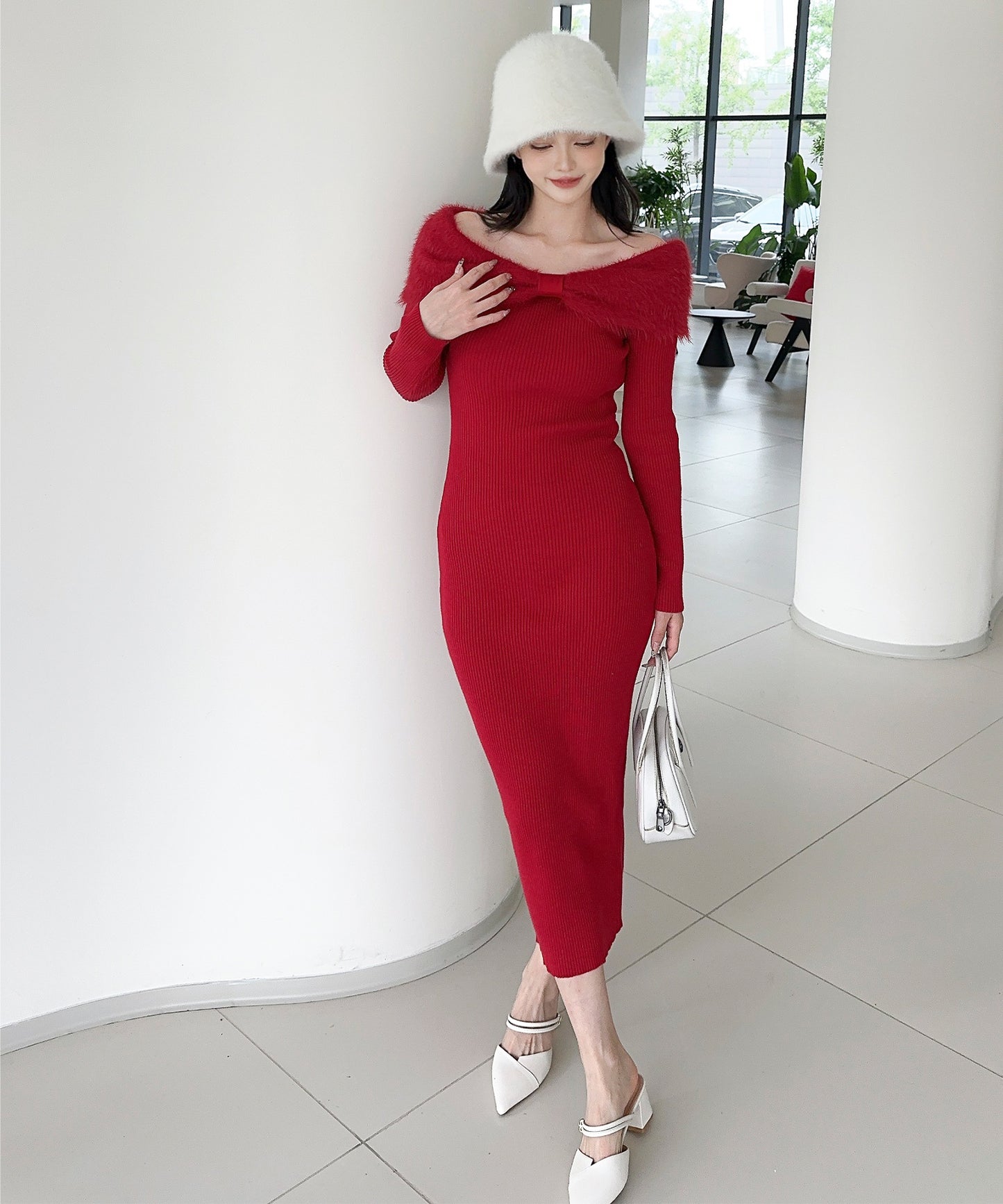 【Jasmine】ワンショルリボンニットワンピース