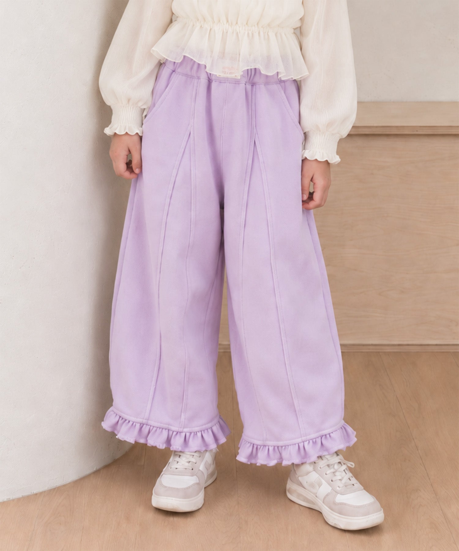【aimoha KIDS】キャンディカラー  裾フリルスウェットカーブパンツ