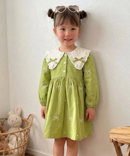 【aimoha KIDS】【90-130cm】レース襟リボン刺繍ワンピース