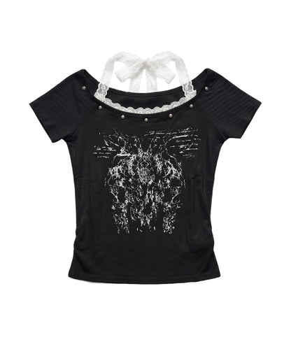 HOOK for girls レースレイヤード風 × グラフィック コンパクトT