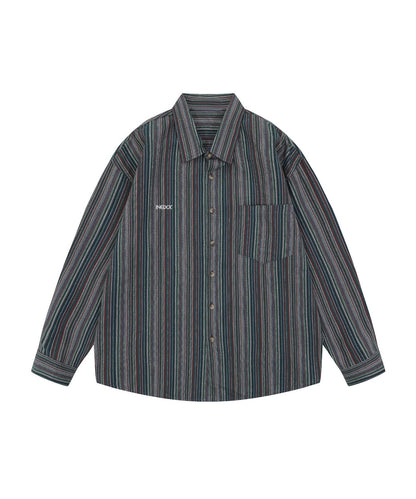 [HOOK] Vintage-style striped all-over pattern big shirt