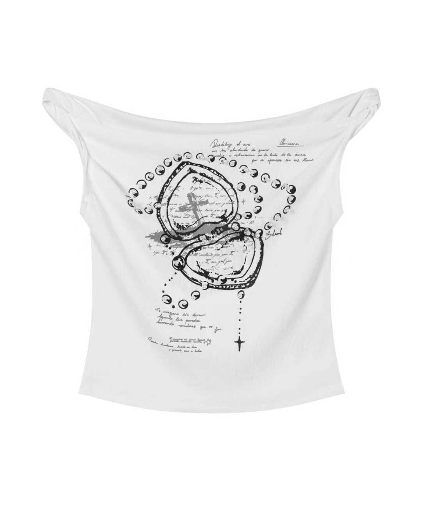 HOOK for girls クロス柄グラフィック オフショルダークロップドTシャツ
