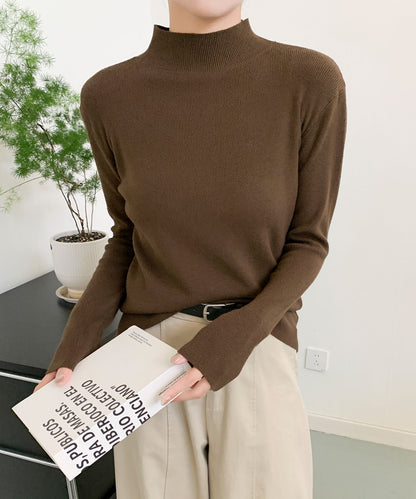 aimoha/無地モックネックニットソートップス