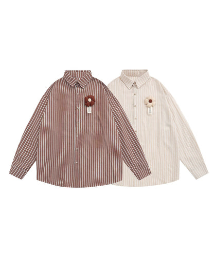 [HOOK] Striped long sleeve shirt with cute flower motif