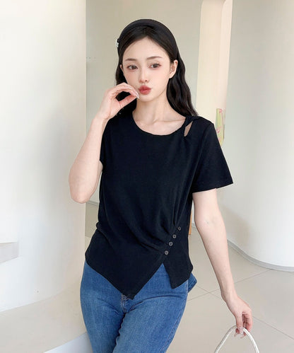 【Jasmine】カットアウトアシメトリーデザインTシャツ