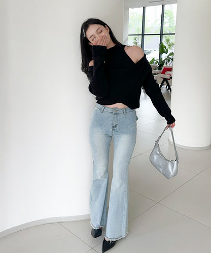 【Jasmine】ハイネック肩見せニットプルオーバー