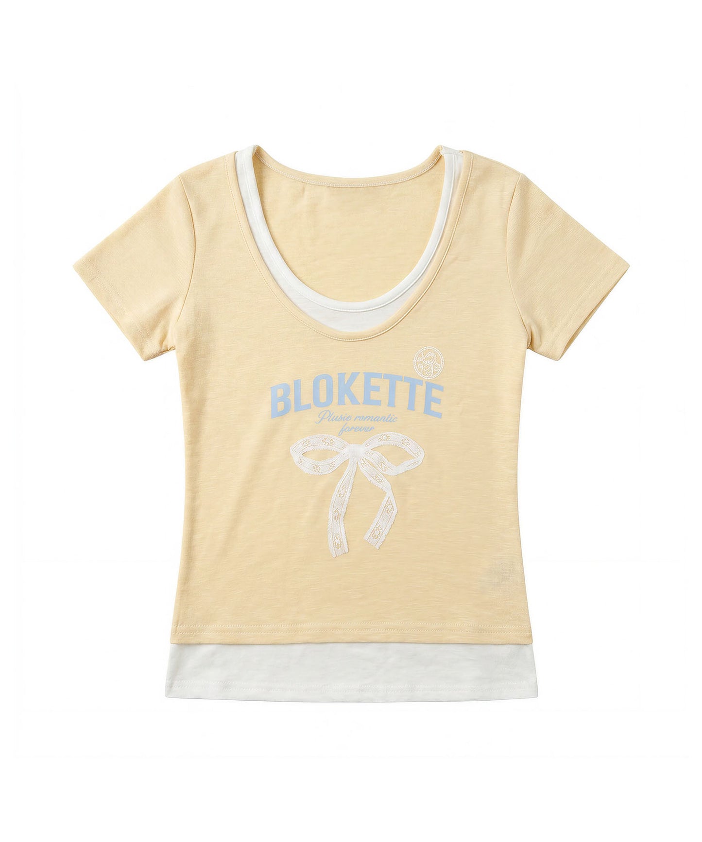 HOOK for girls　リボンロゴプリント レイヤード風UネックTシャツ