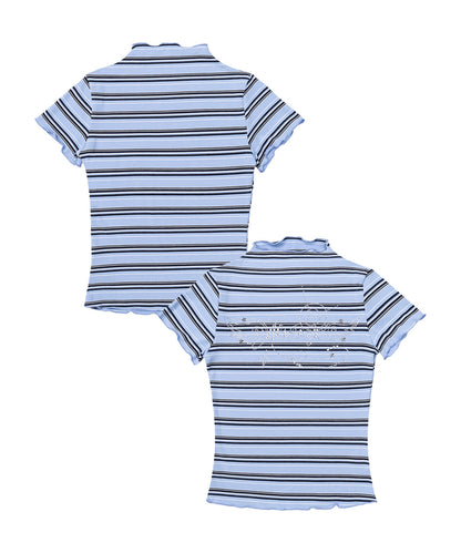 HOOK for girls　ランダムボーダー柄メロウフリル半袖Tシャツ