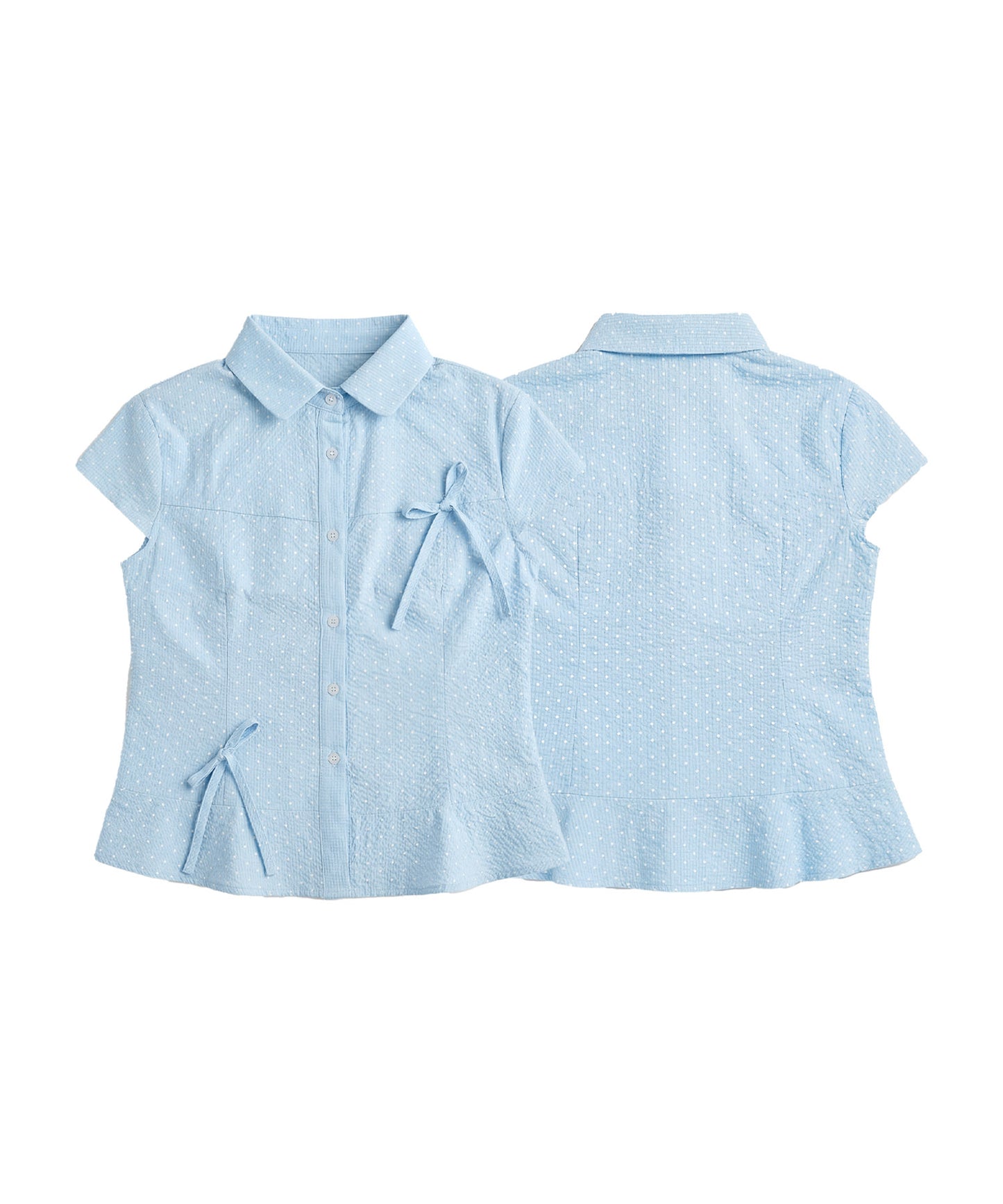 HOOK for girls　ドット柄 アシンメトリーサイドリボン 半袖シャツ (SS)