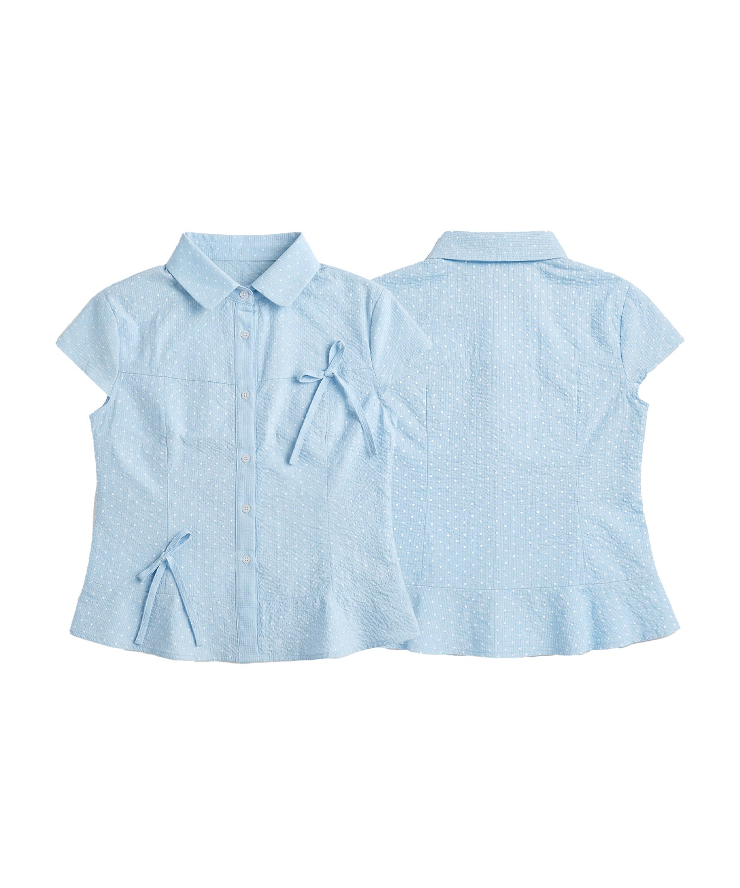HOOK for girls　ドット柄 アシンメトリーサイドリボン 半袖シャツ (SS)