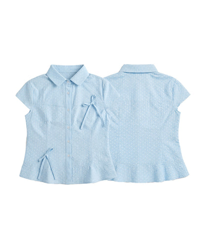 HOOK for girls　ドット柄 アシンメトリーサイドリボン 半袖シャツ (SS)