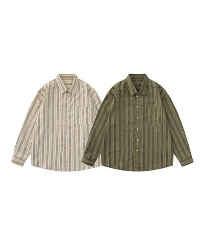 [HOOK] Vintage-style striped all-over pattern big shirt