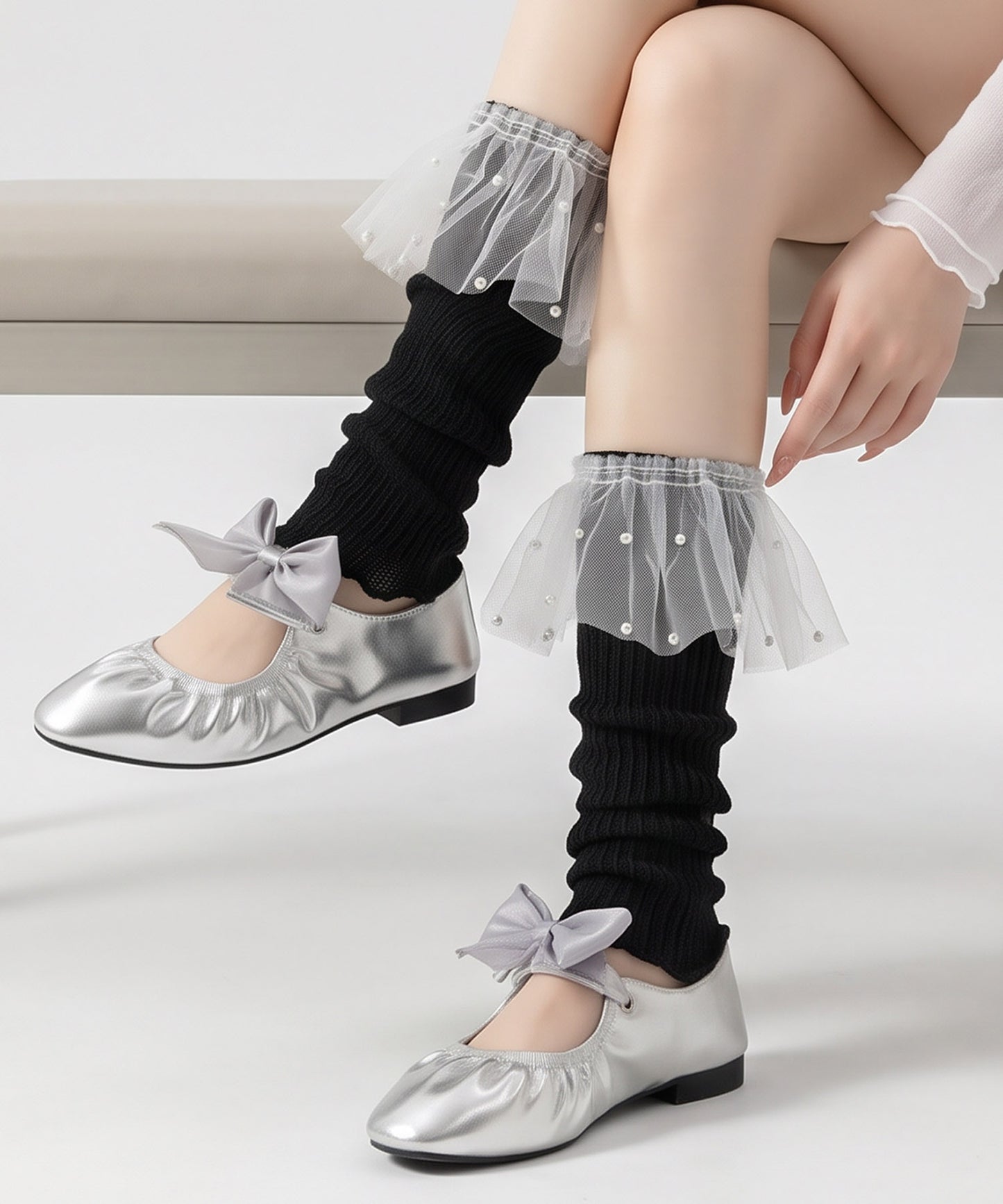 HOOK for girls くしゅくしゅ シアーニット レッグウォーマー コットン 春夏 バレエコア