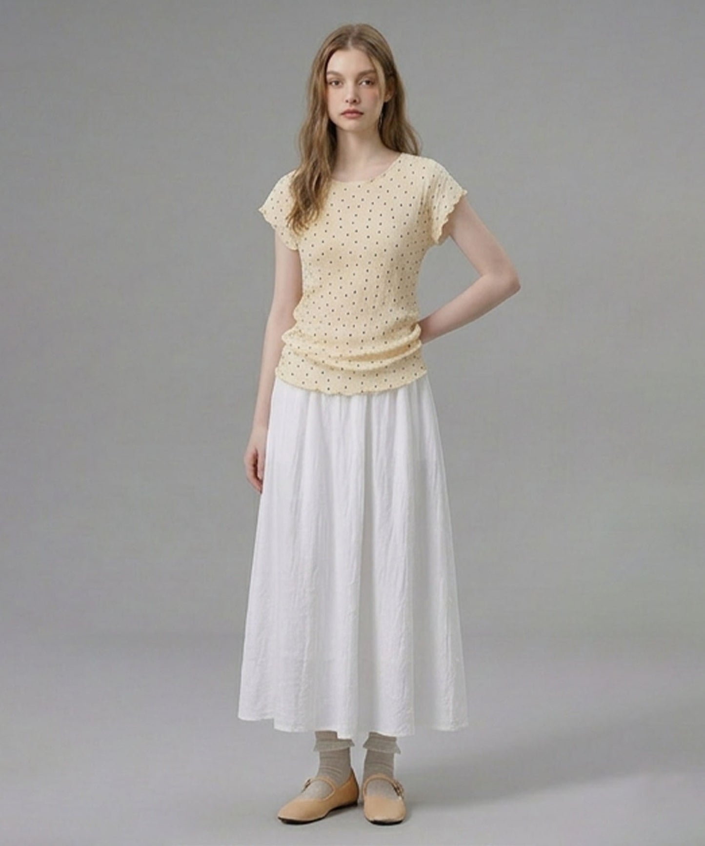 HOOK for girls バブルシフォン総柄クロップドトップス