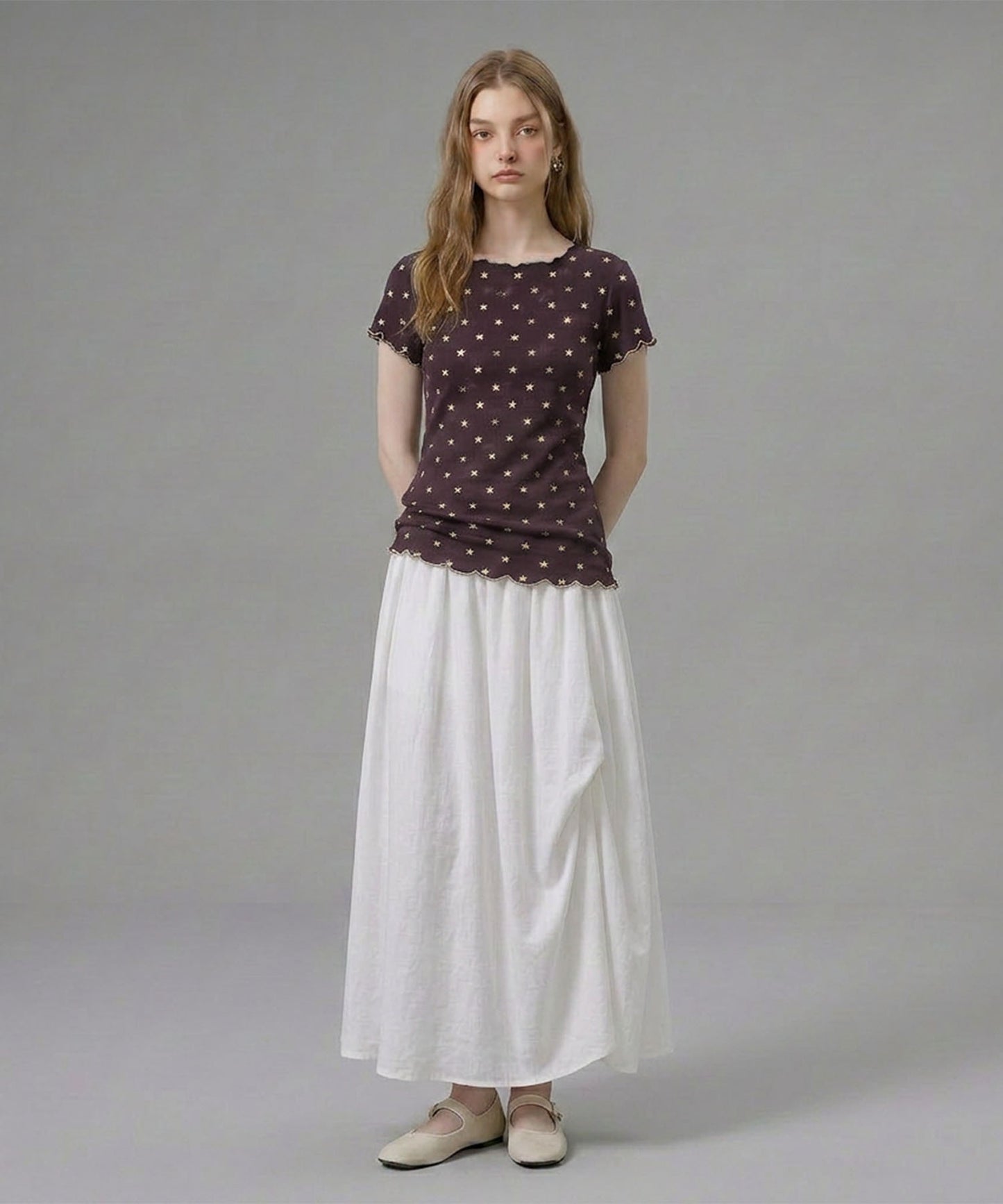 HOOK for girls バブルシフォン総柄クロップドトップス