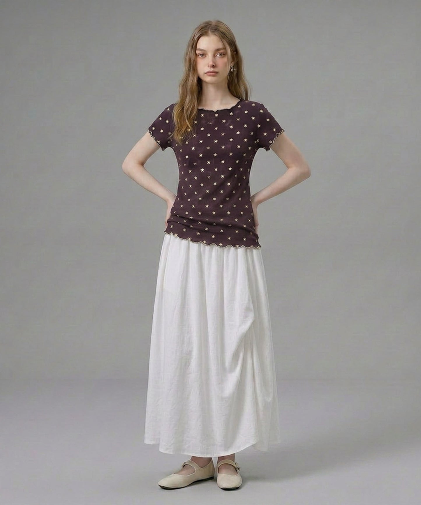 HOOK for girls バブルシフォン総柄クロップドトップス